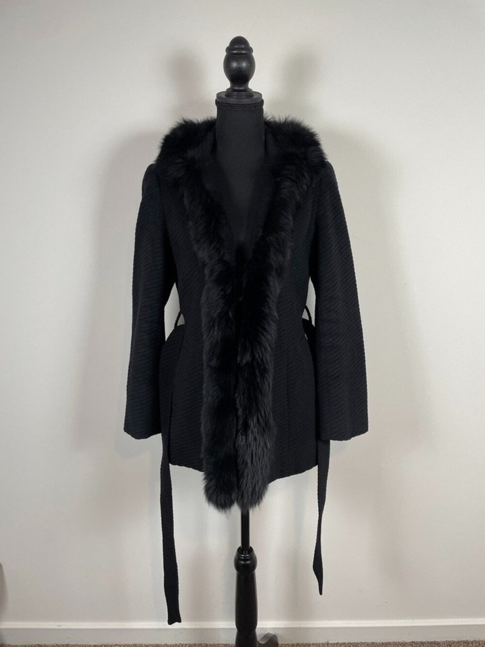 CREA Japanese-market black wool and angora belted coat